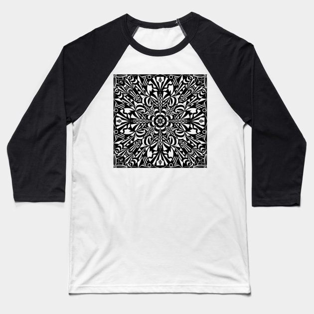 Black and White Abstract Original Mandala Baseball T-Shirt by missdebi27